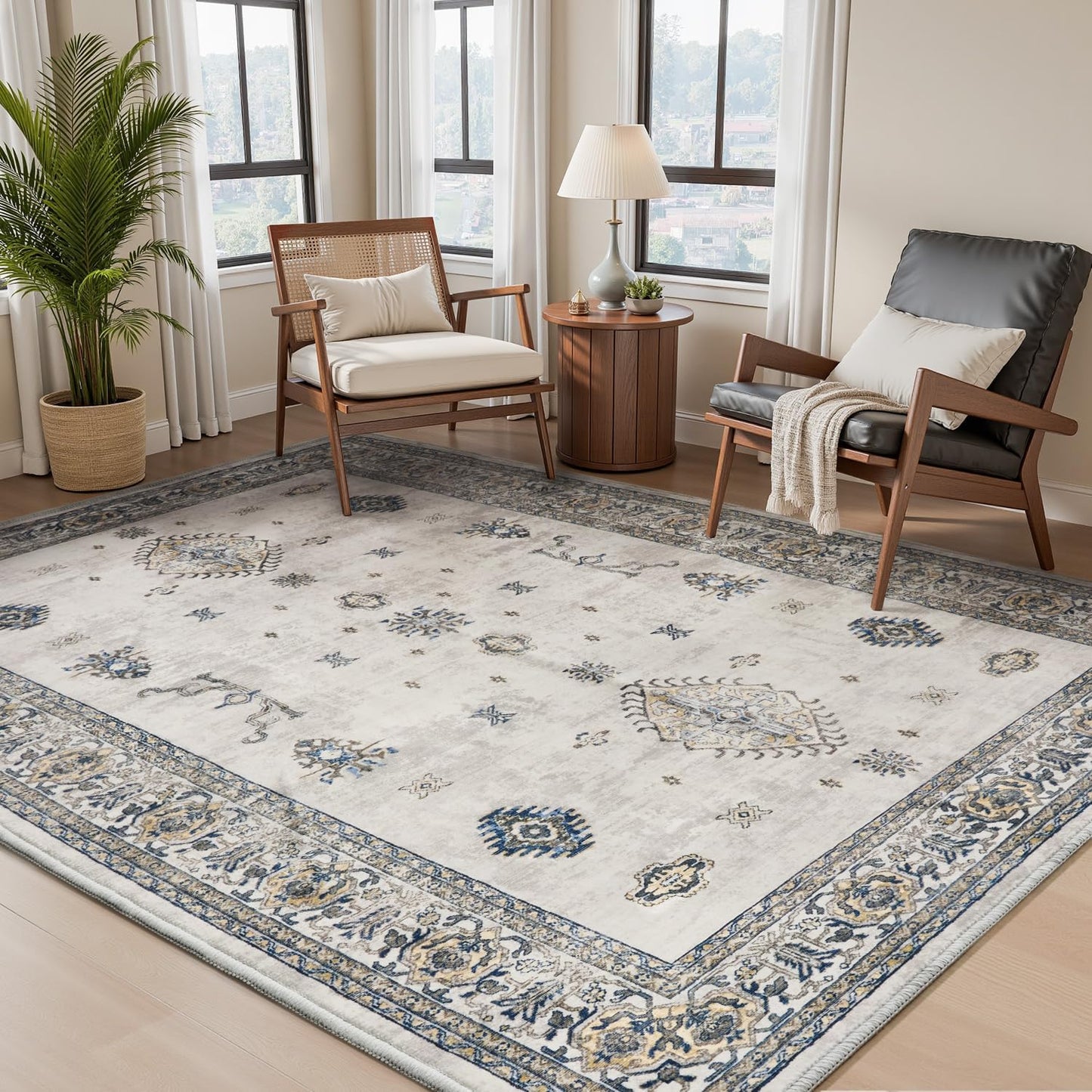 Vintage Area Rug 3x5 Grey Soft Washable Non Slip Indoor Rug