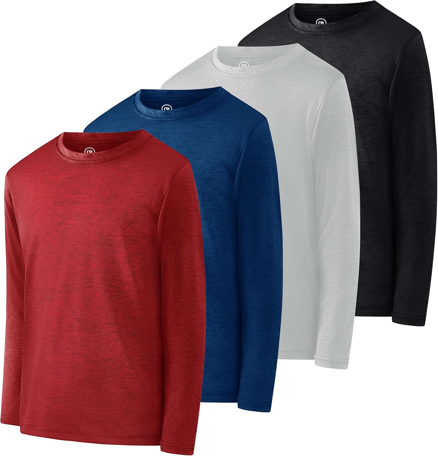 Boys Youth Dry-Fit Long-Sleeve T-Shirt 4 Pack for Active Wear