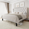 King Size Upholstered Bed Frame with Wingback Headboard - Elegant
