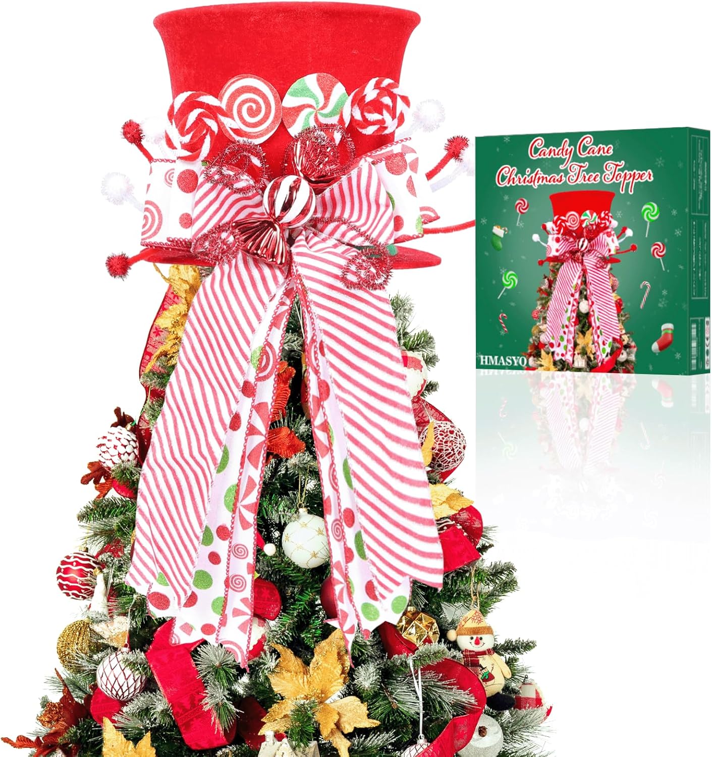 Unique Velvet Candy Cane Christmas Tree Topper for Holiday Decor