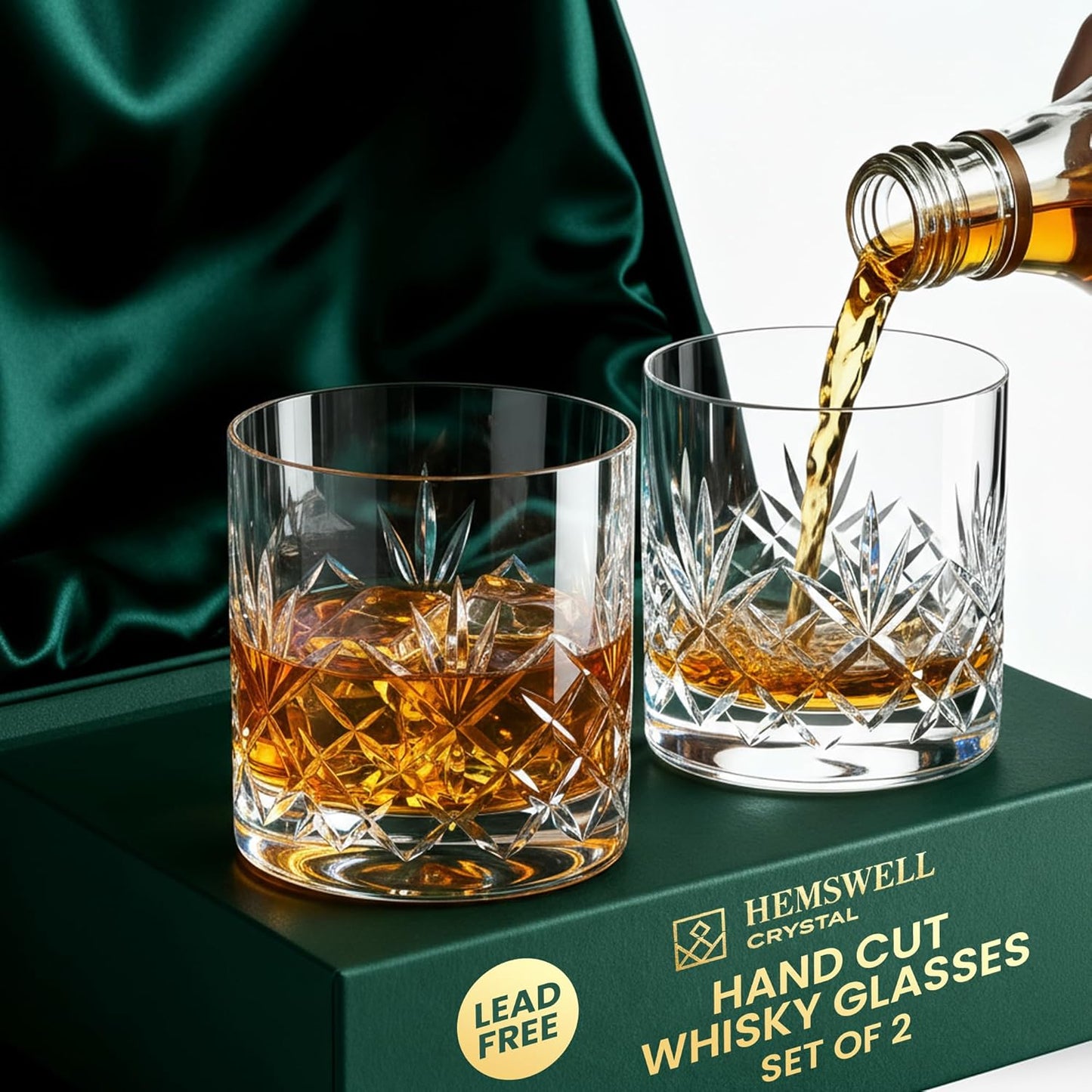 Whiskey Glasses Set of 2 - 11oz Crystal Rocks Bourbon Glasses