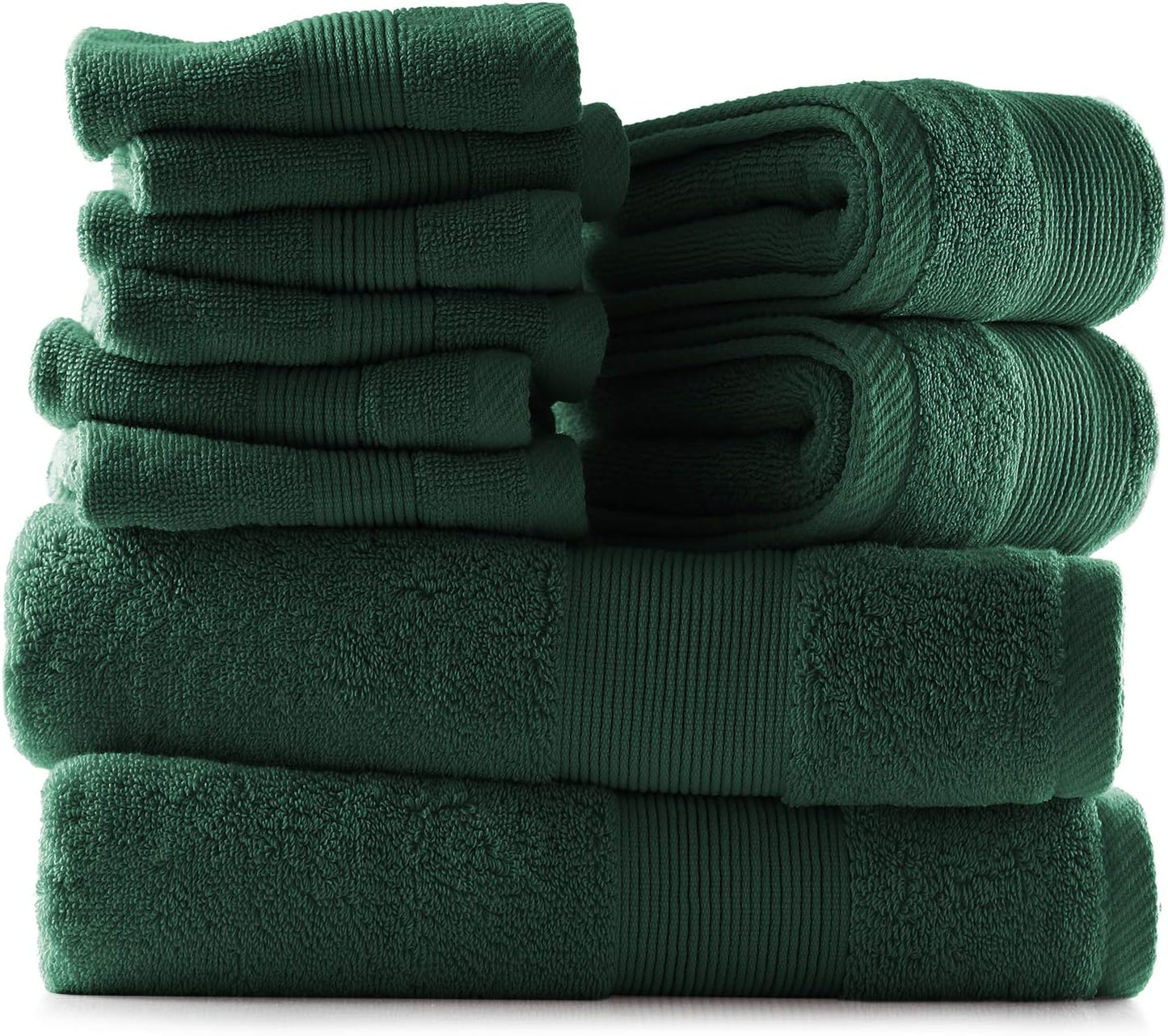 Luxurious 100% Cotton Bath Towels Set of 10 - Hunter Green