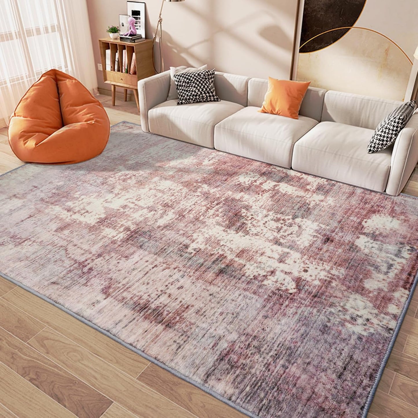 5x7 Area Rug for Living Room, Washable Non-Slip Vintage Carpet