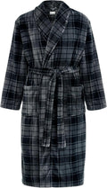 Alexander Del Rossa Mens Robe Plush Gray Plaid - Thick Warm Fleece