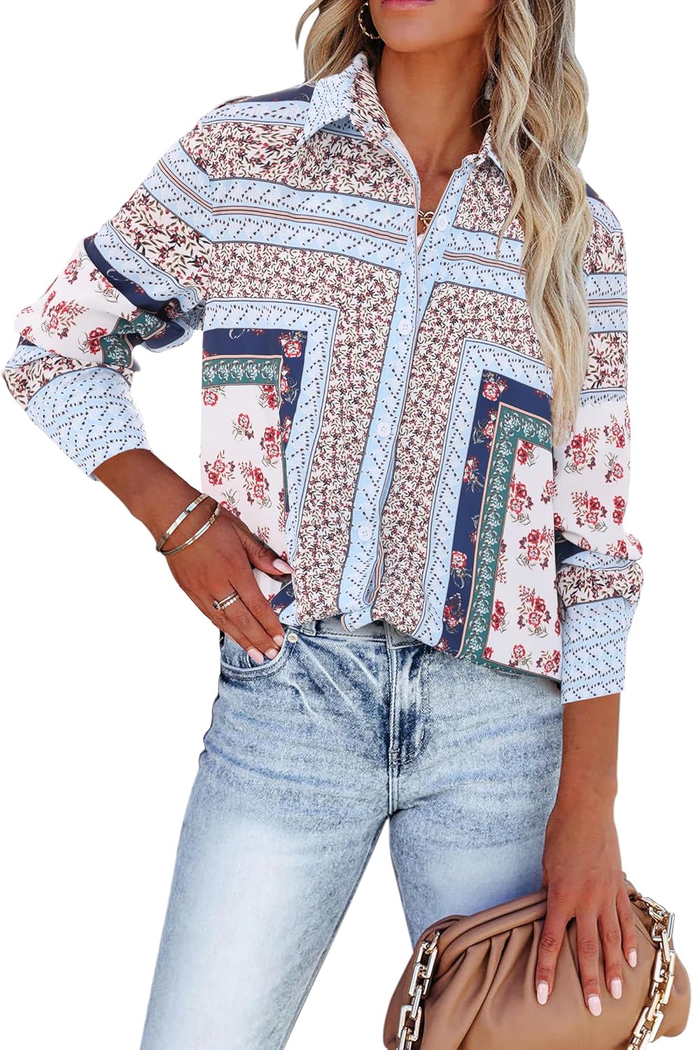 Trendy Floral Button Down Blouses for Women Dressy Casual Wear