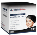24 in Black Bouffant Caps Case of 1000 - Medical-Grade Hairnets