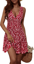 FENSACE Women's Summer Sleeveless Wrap V Neck Floral Sundress Dresses