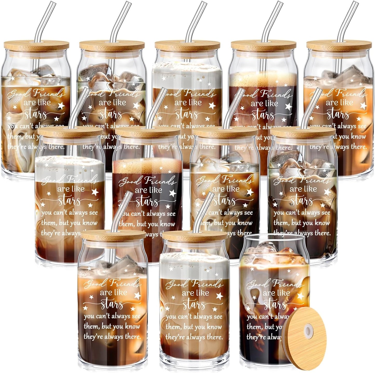 12 Pack Friendship Gifts for Women with Glass Cups and Lids