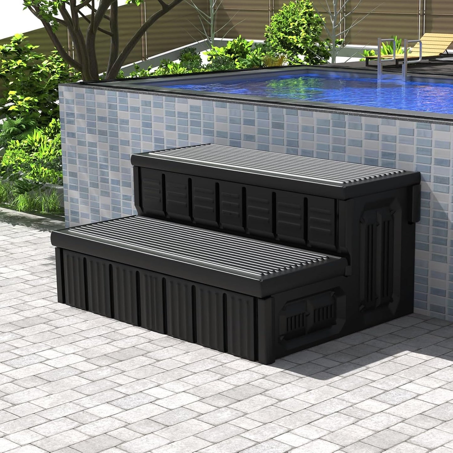 Hot Tub Steps with Storage, Non-Slip & Sturdy Spa Stairs