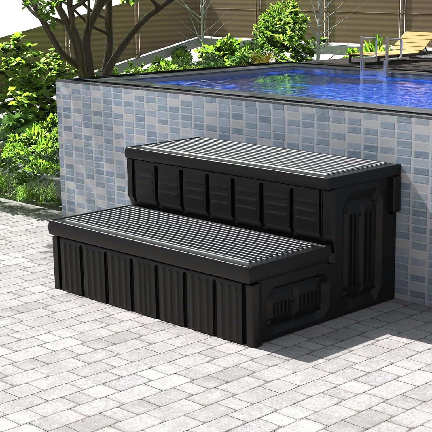Hot Tub Steps with Storage, Non-Slip & Sturdy Spa Stairs