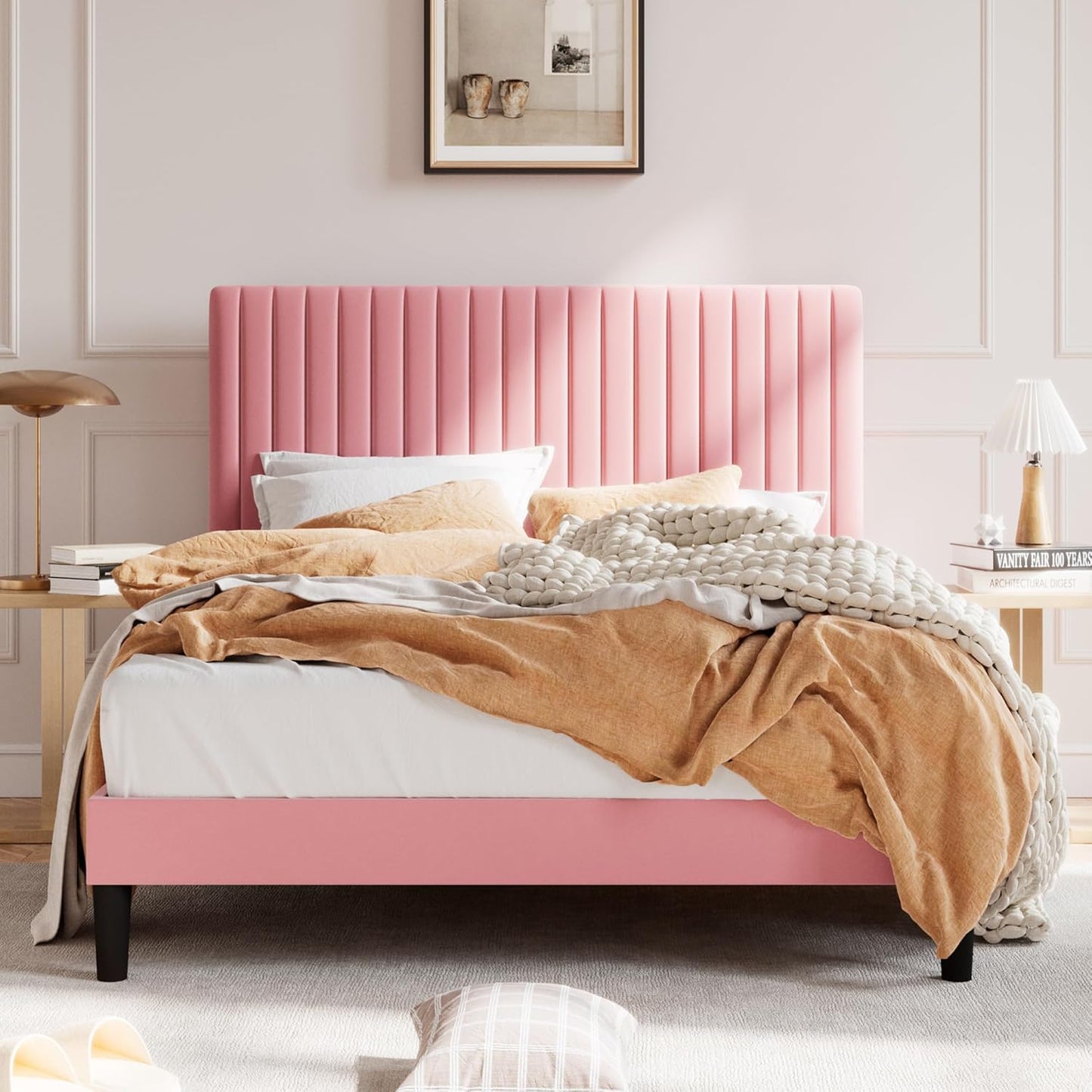 Full Upholstered Platform Bed Frame with Adjustable Headboard 51ft