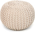 Hand-Knitted Cotton Pouf Ottoman for Living Room and Bedroom