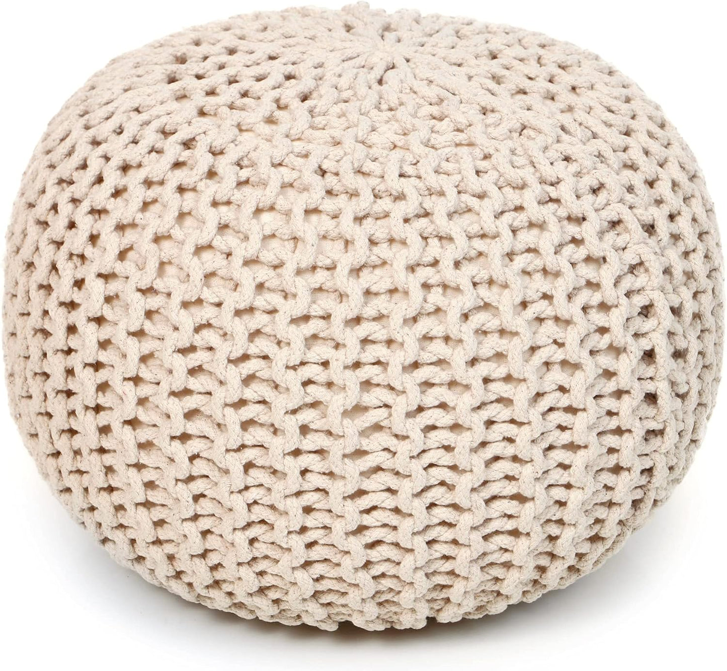 Hand-Knitted Cotton Pouf Ottoman for Living Room and Bedroom