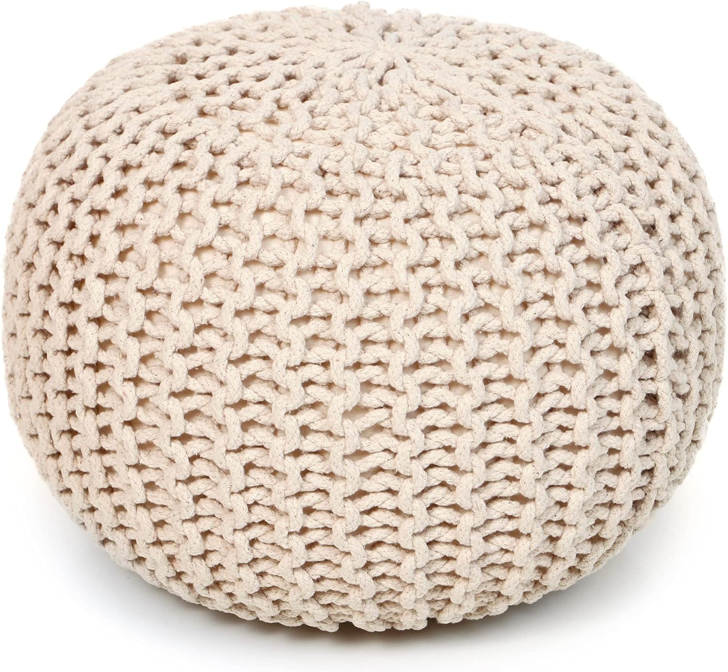 Hand-Knitted Cotton Pouf Ottoman for Living Room and Bedroom