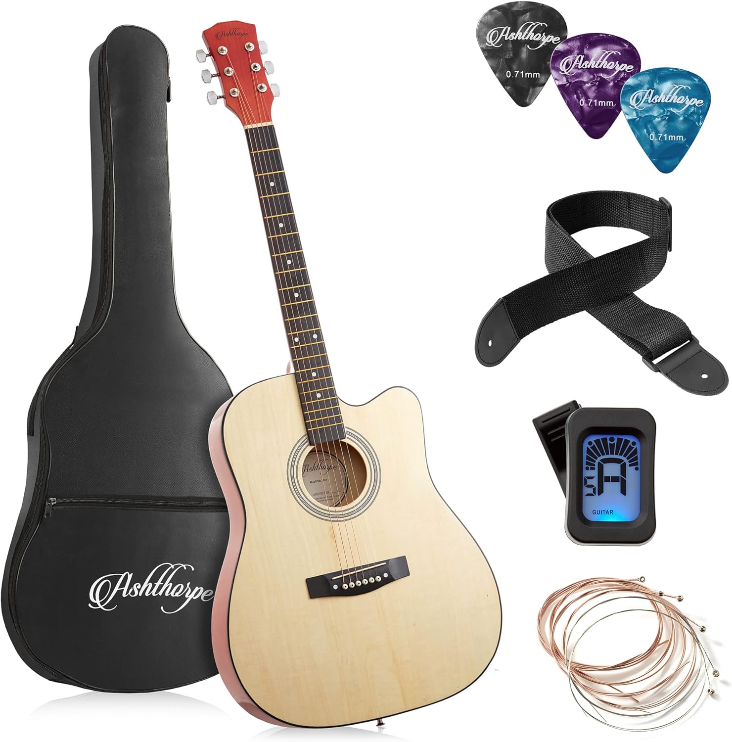 Ashthorpe 41 Cutaway Acoustic Guitar Package - Starter Kit
