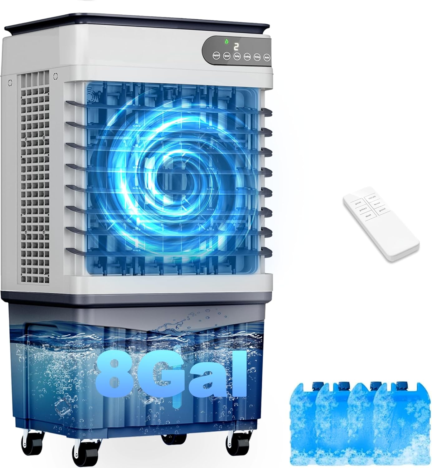 4-IN-1 Portable Evaporative Cooler with 8 Gal Tank for Large Rooms