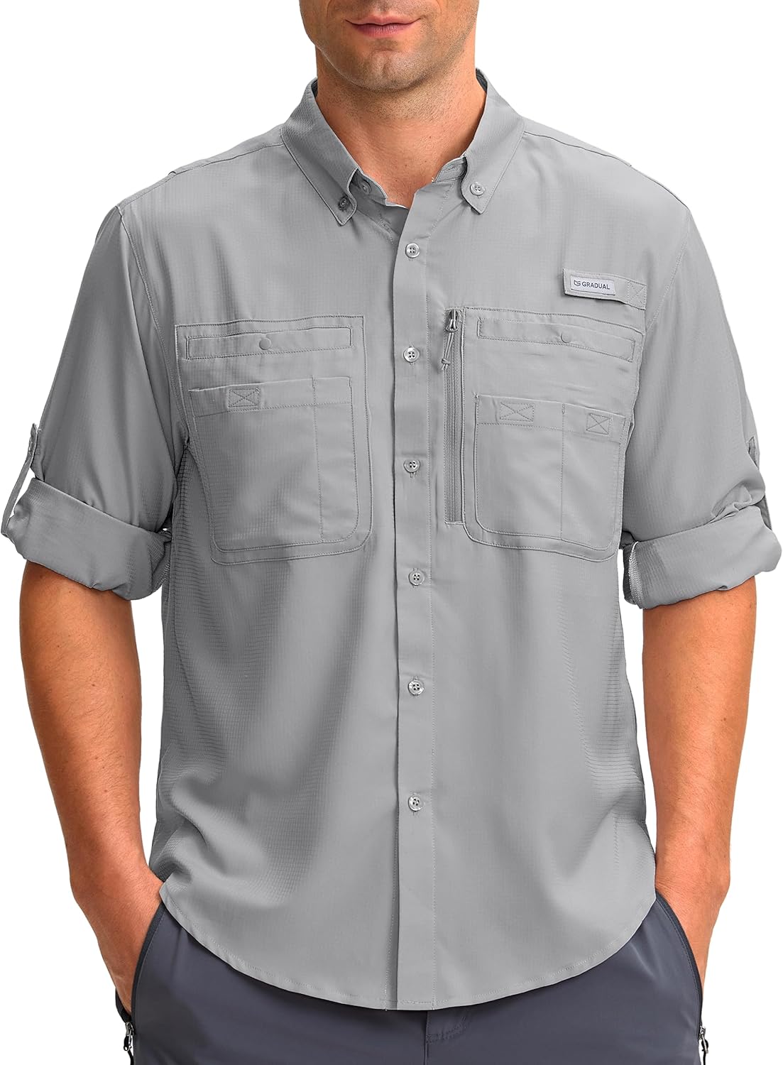 Men's Long Sleeve Sun Protection Fishing Shirt with Zipper Pockets