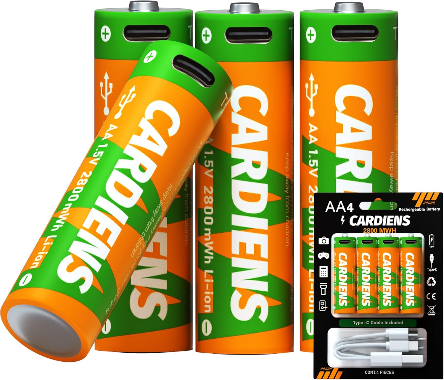 Long-Lasting USB Rechargeable AA Batteries by CARDIENS