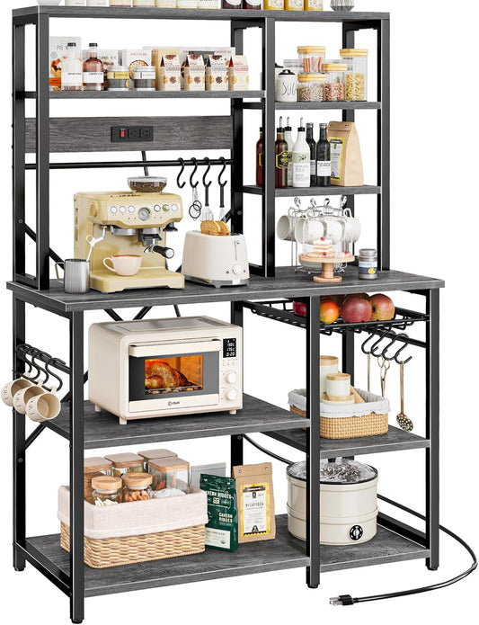 Large Bakers Rack with Power Outlets and 6-Tier Storage