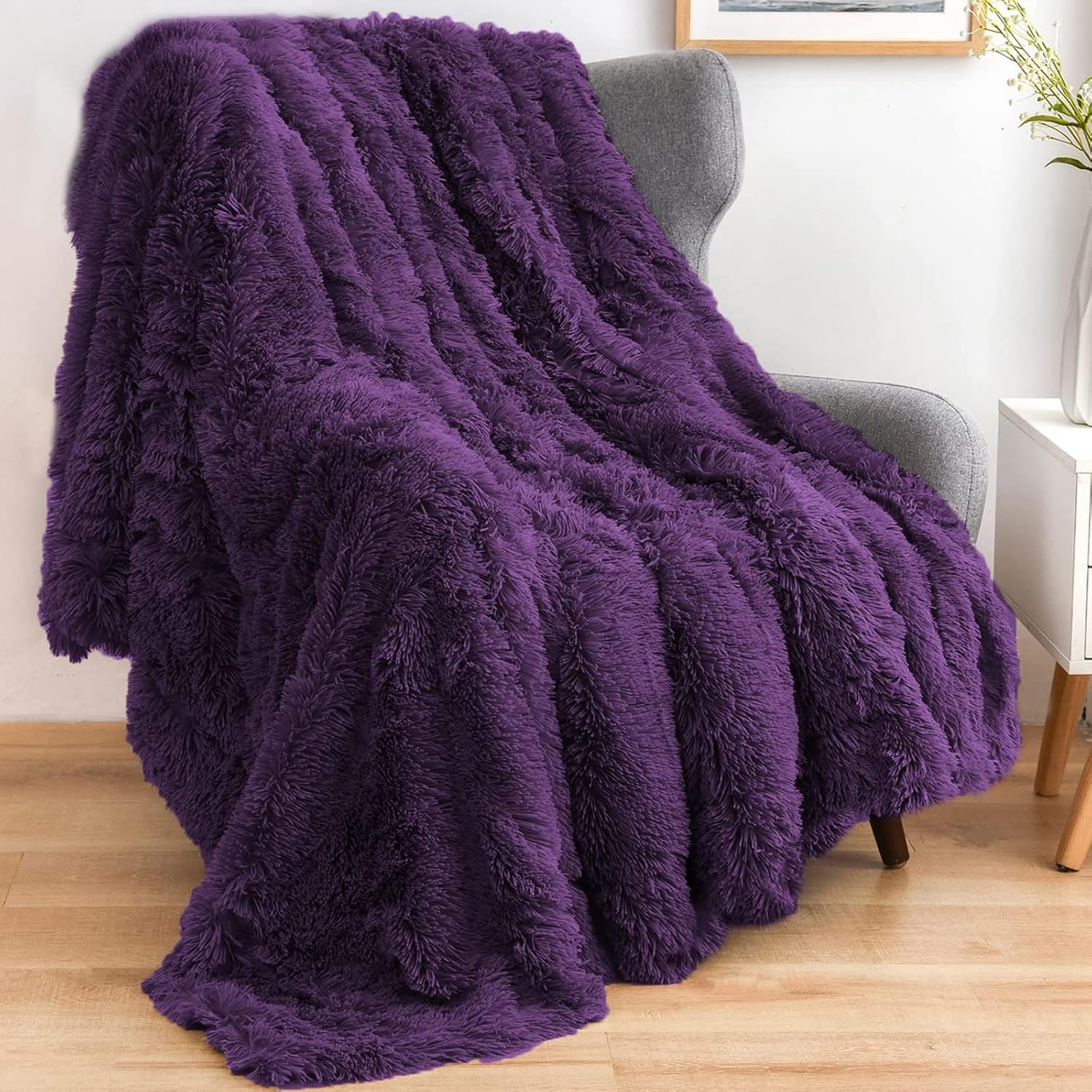 GONAAP Fuzzy Faux Fur Throw Blanket for Cozy Comfort Year-Round