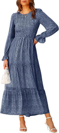 Womens Casual Floral Maxi Dress - Flowy Ruffle Hem Boho