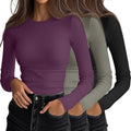 Women's Ribbed Long Sleeve Tops 3-Pack - Slim Crew Neck Fit