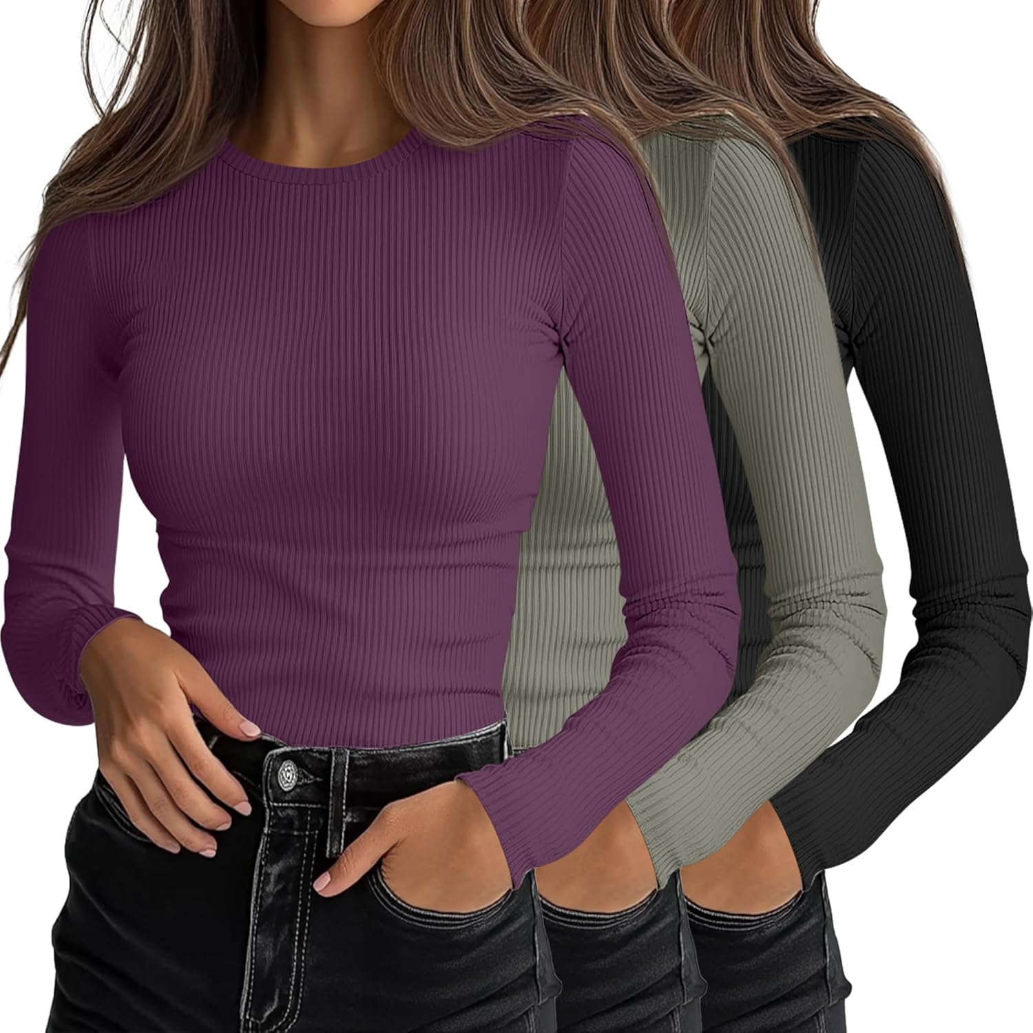 Ficerd Women's Ribbed Long Sleeve Tops for Every Occasion