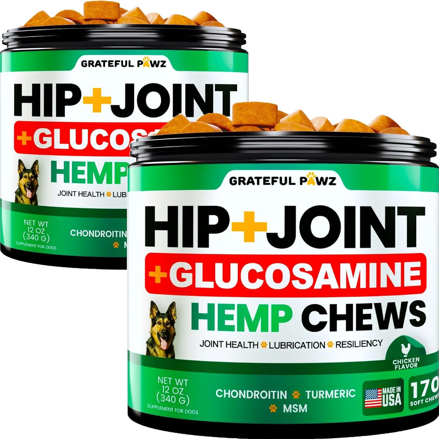 Hemp Hip and Joint Supplement for Dogs - 2 Pack of Chews
