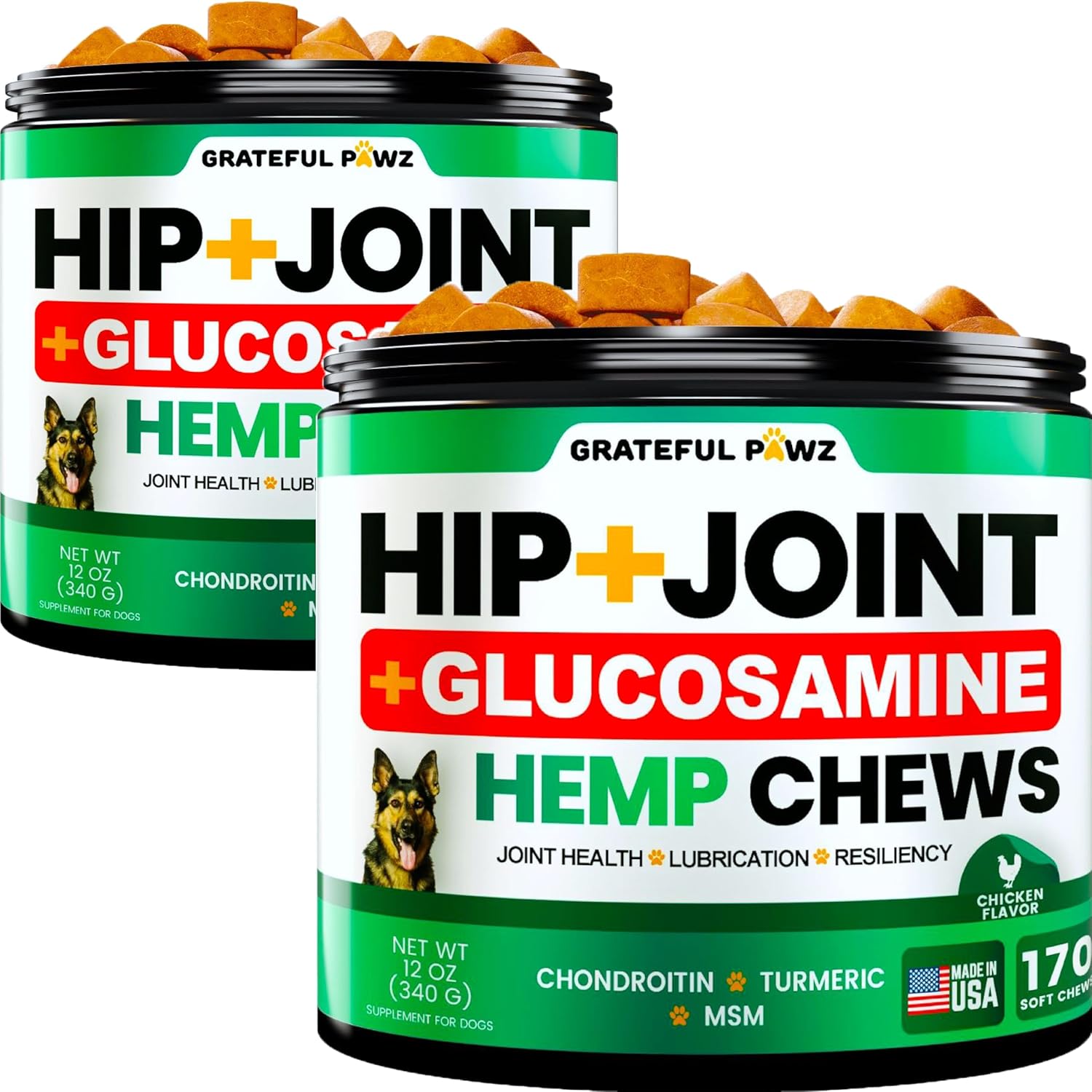 Hemp Hip and Joint Supplement for Dogs - 2 Pack of Chews