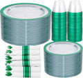 Green Plastic Plates Clear Dinnerware Set for St. Patrick's Day - 350