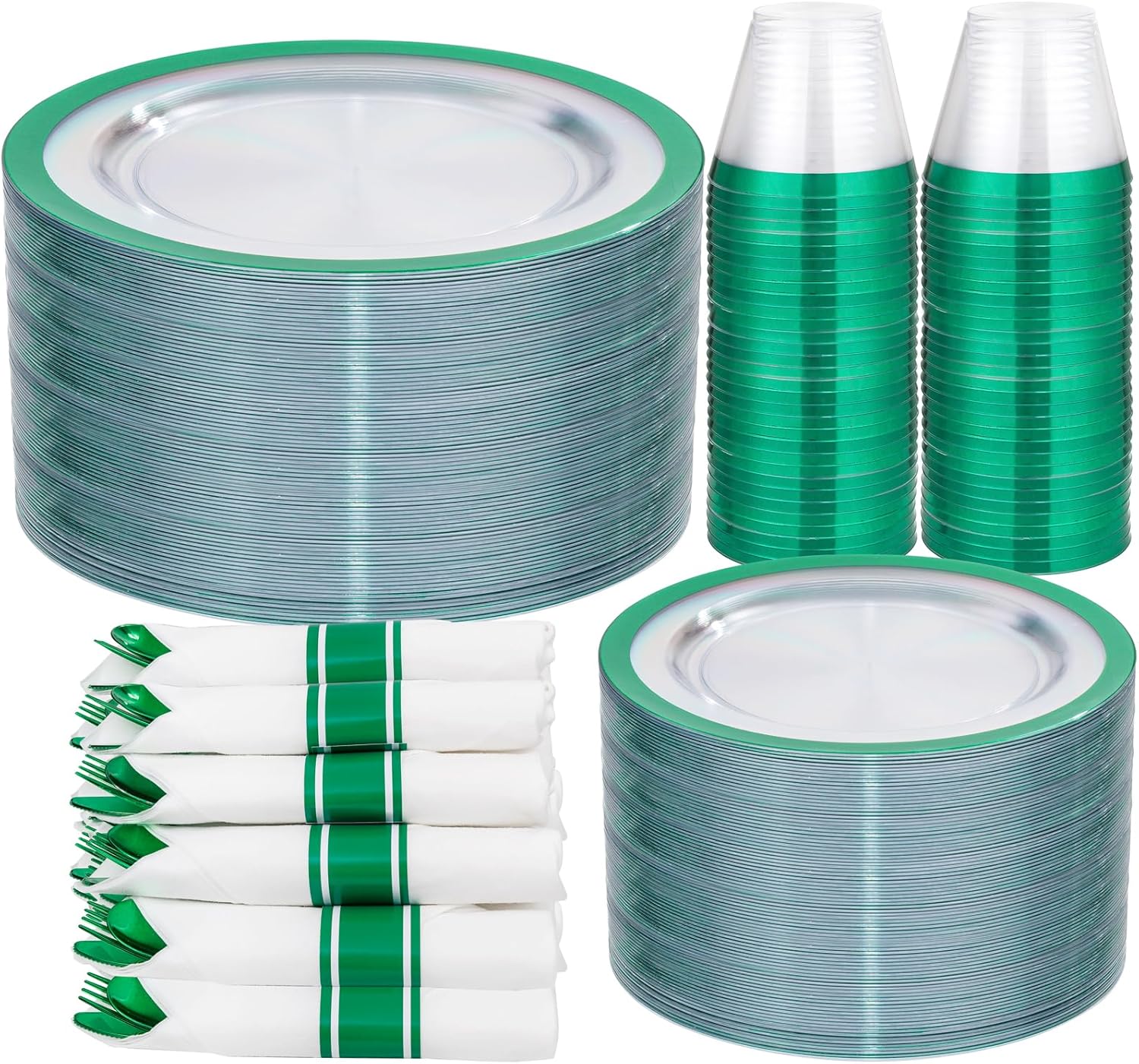 350 Pcs Green Plastic Plates Set for St. Patrick's Day Decor