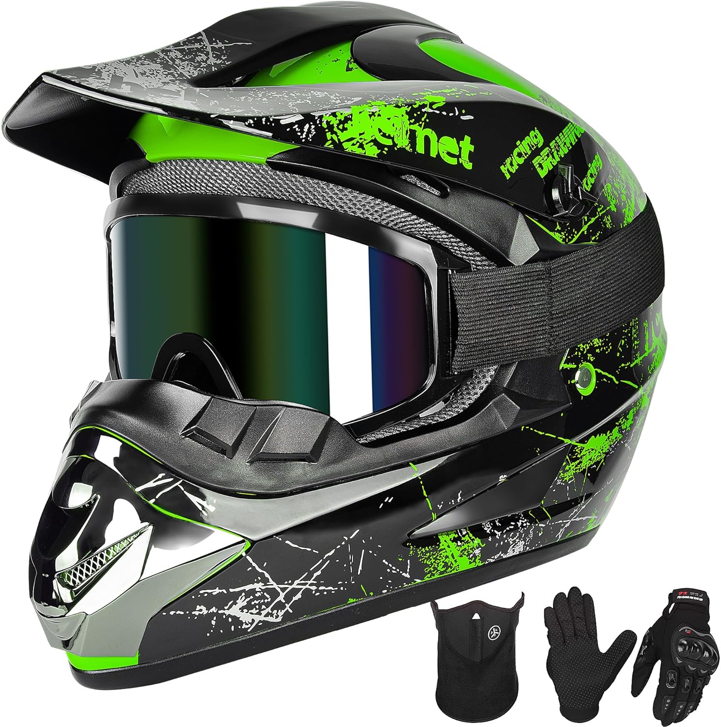 Youth Kids Motocross Helmet Full Face Off-Road Set with Goggles