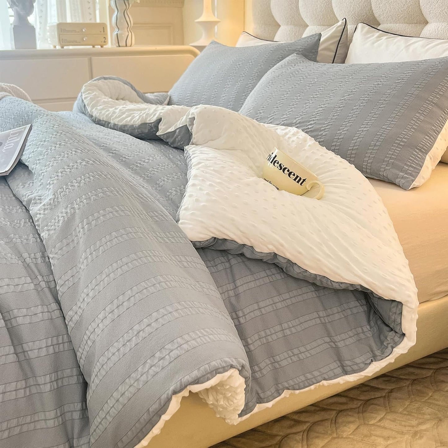 Boho Comforter Set Twin Size Soft Cozy Seersucker Bedding