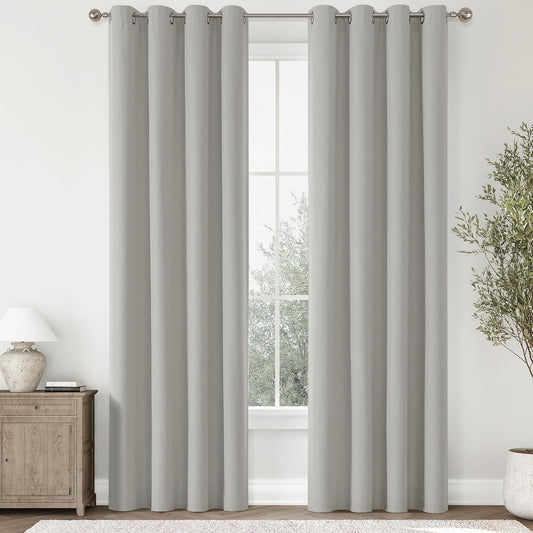100% Blackout Light Grey Solid Curtains for Bedroom & Living Room