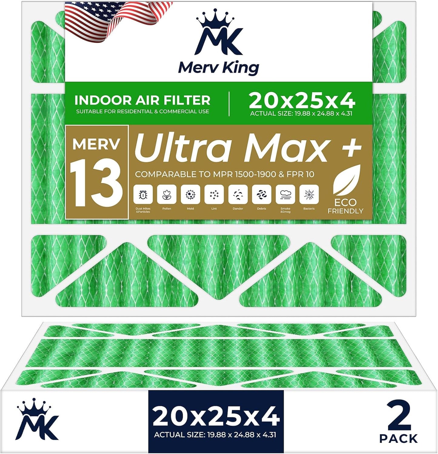 MervKing 20x25x4 Air Filter MERV 13 for Clean Indoor Air