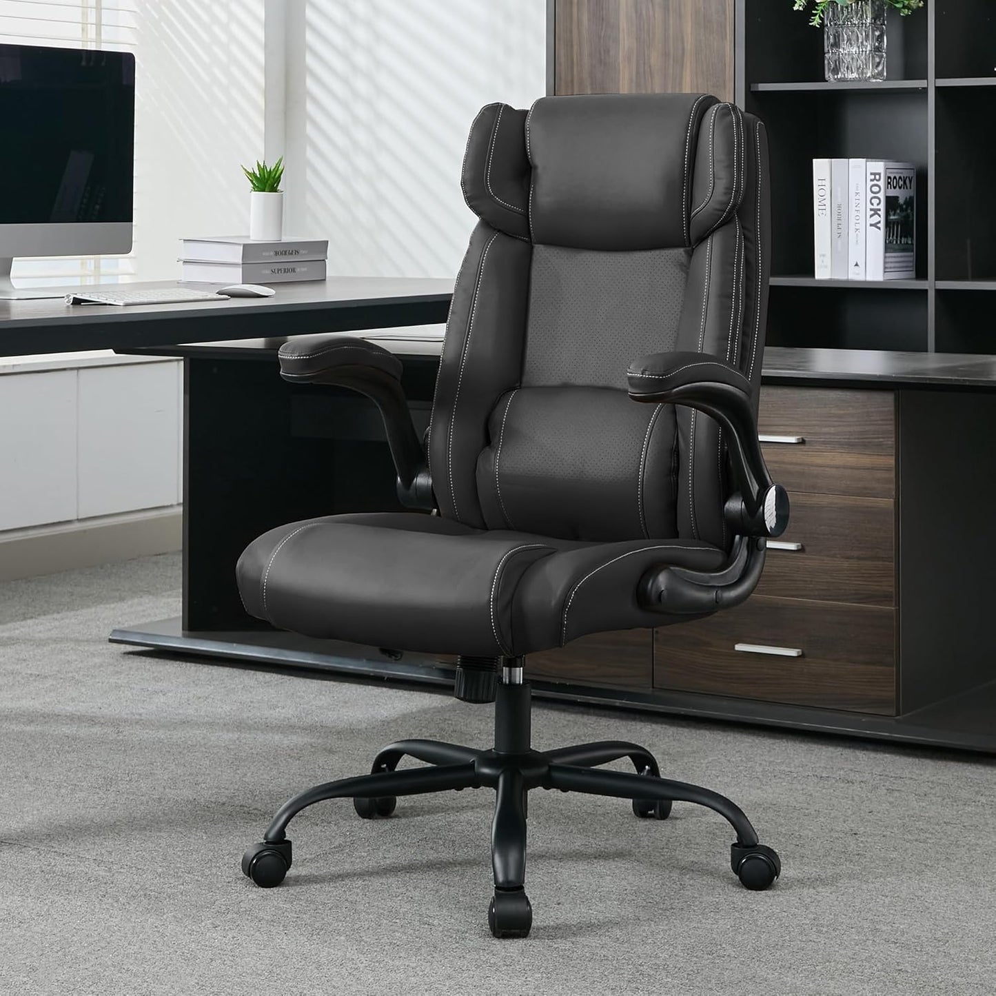 Ergonomic Executive Desk Chair, Rocking Function, Adjustable Arms