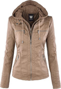 Faux Leather Moto Biker Jacket with Removable Hood - Versatile Layer 2