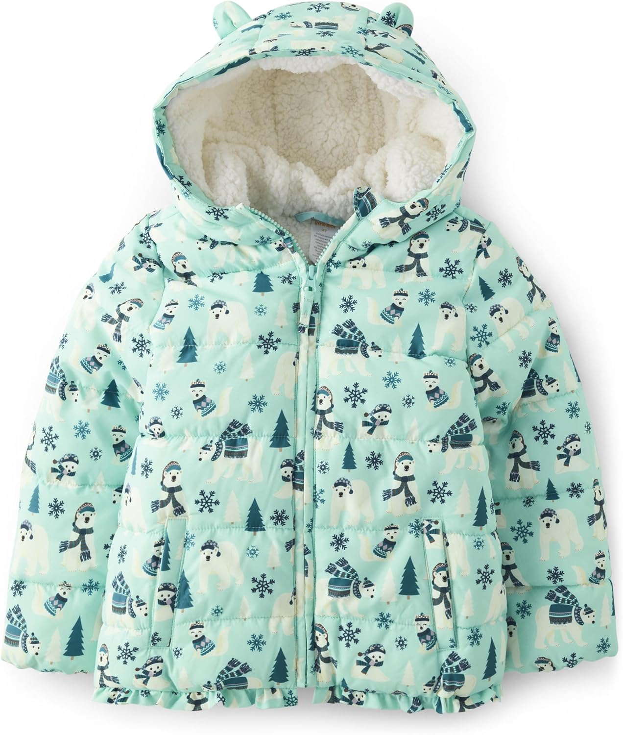 Gymboree Girls Toddler Puffer Jacket with 3D Bear Ears