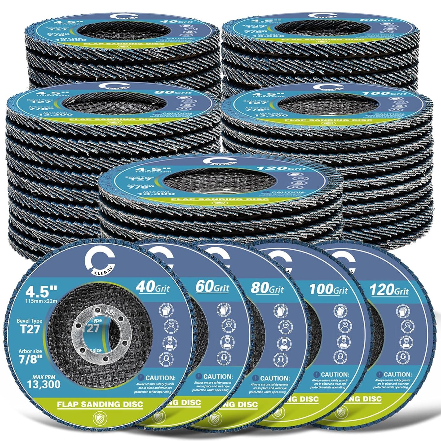 Clebay 50 Pack 4 1/2 Flap Discs for Angle Grinder 4 1/2ft