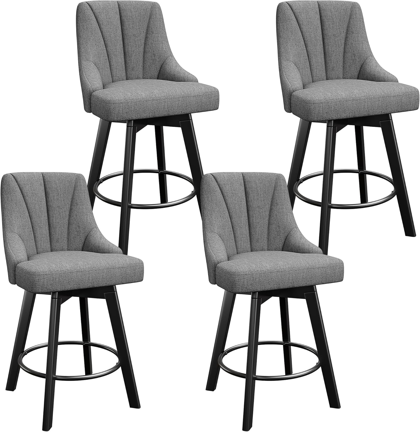 Swivel Bar Stools with Backs for Kitchen Island - Set of 4