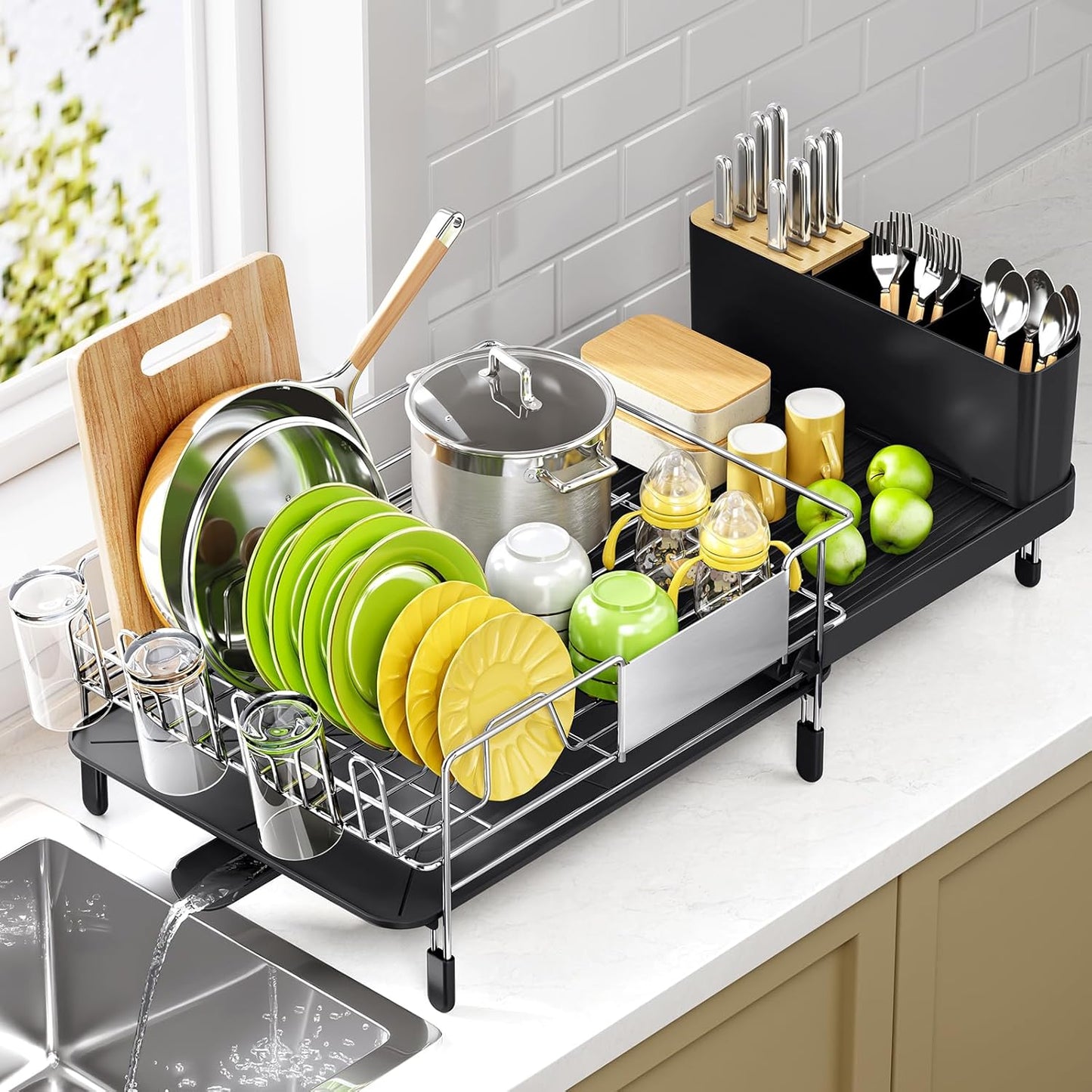 Large Dish Drying Rack - Expandable 304 Stainless Steel Design