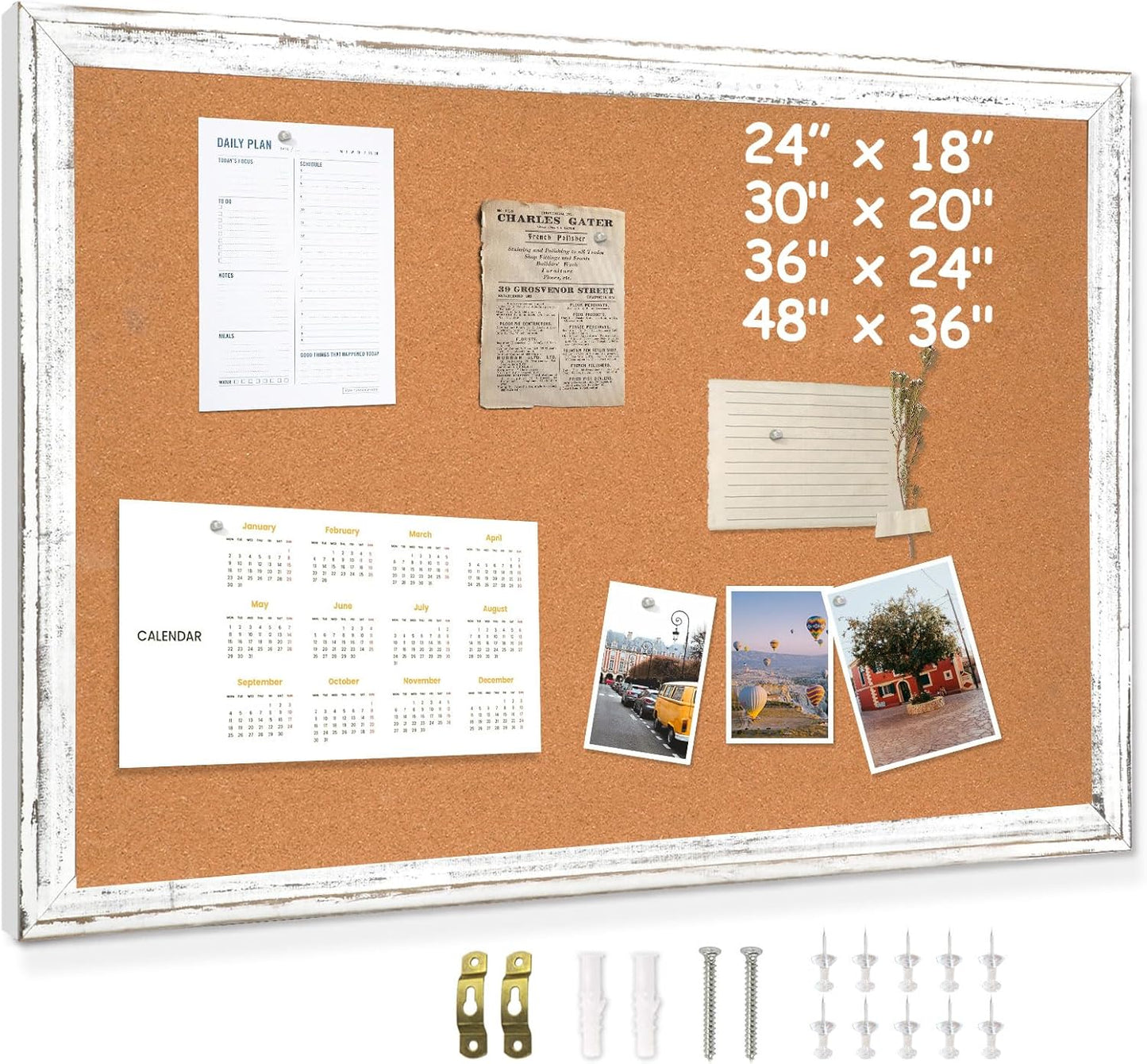 DOLLAR BOSS White Cork Board - Rustic 48 X 36 Inches Bulletin Board