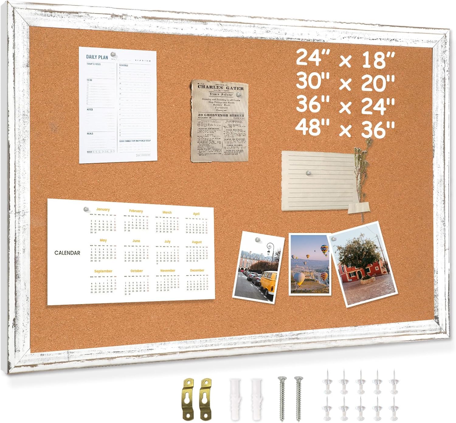 DOLLAR BOSS White Cork Board - Rustic 48 X 36 Inches Bulletin Board