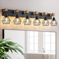 Farmhouse Vanity Light for Bathroom, 6-Light Rustic Wood and Metal