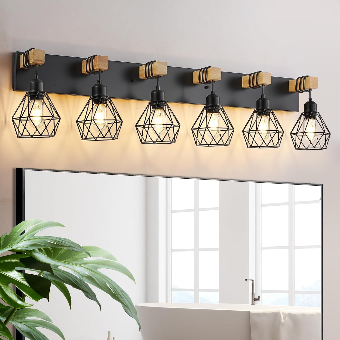 Farmhouse Vanity Light for Bathroom - Rustic 6-Light Fixture