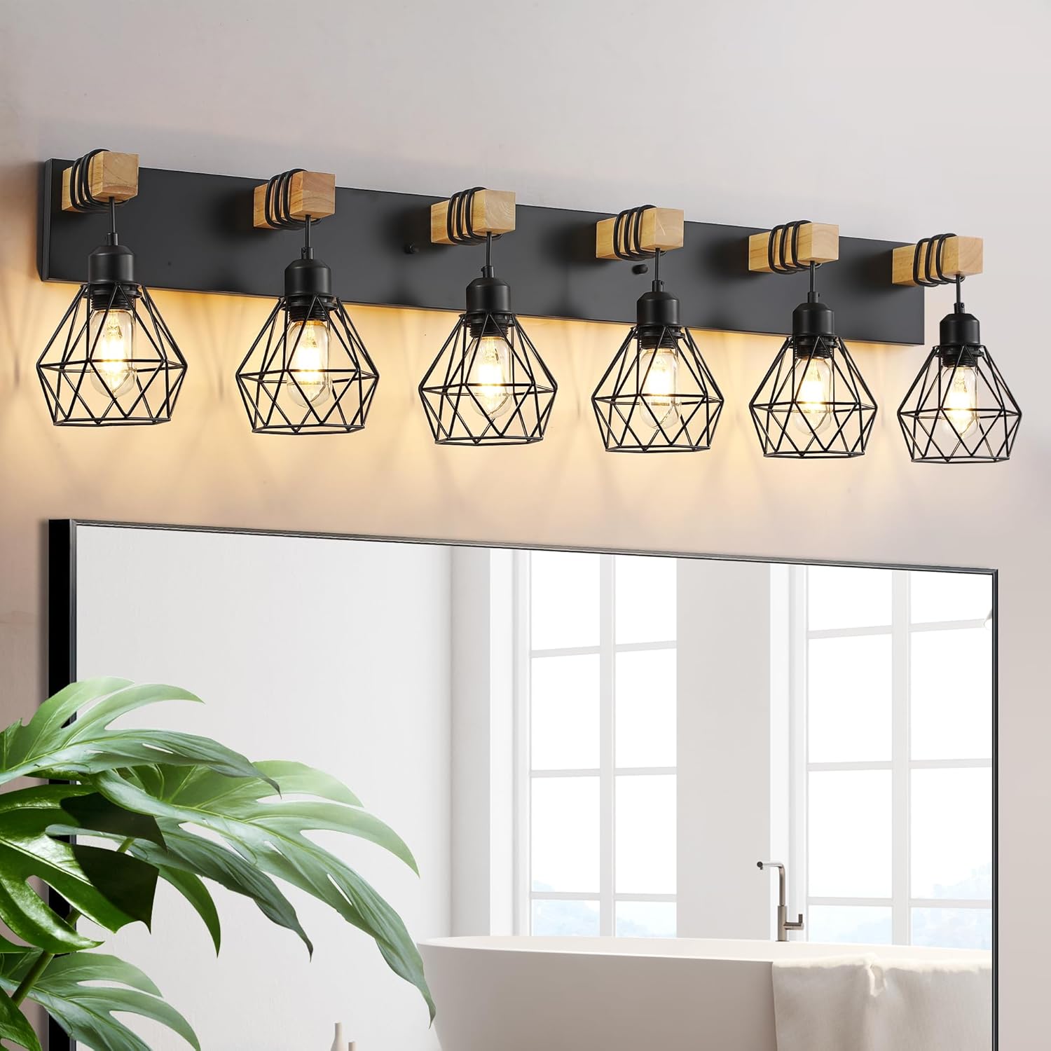 Farmhouse Vanity Light for Bathroom - Rustic 6-Light Fixture