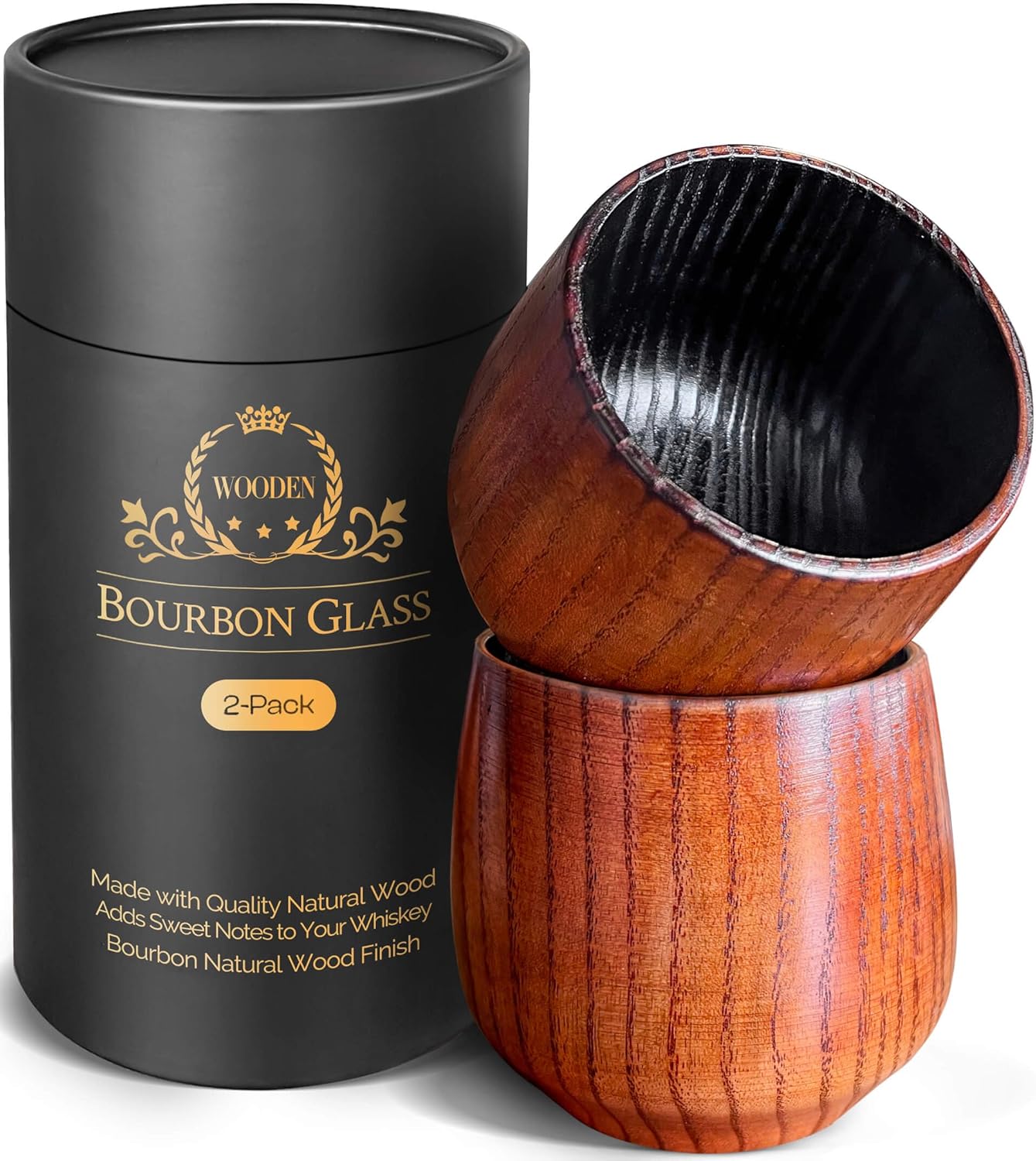 Charred Wooden Bourbon Drinking Glass Set for Whiskey Lovers