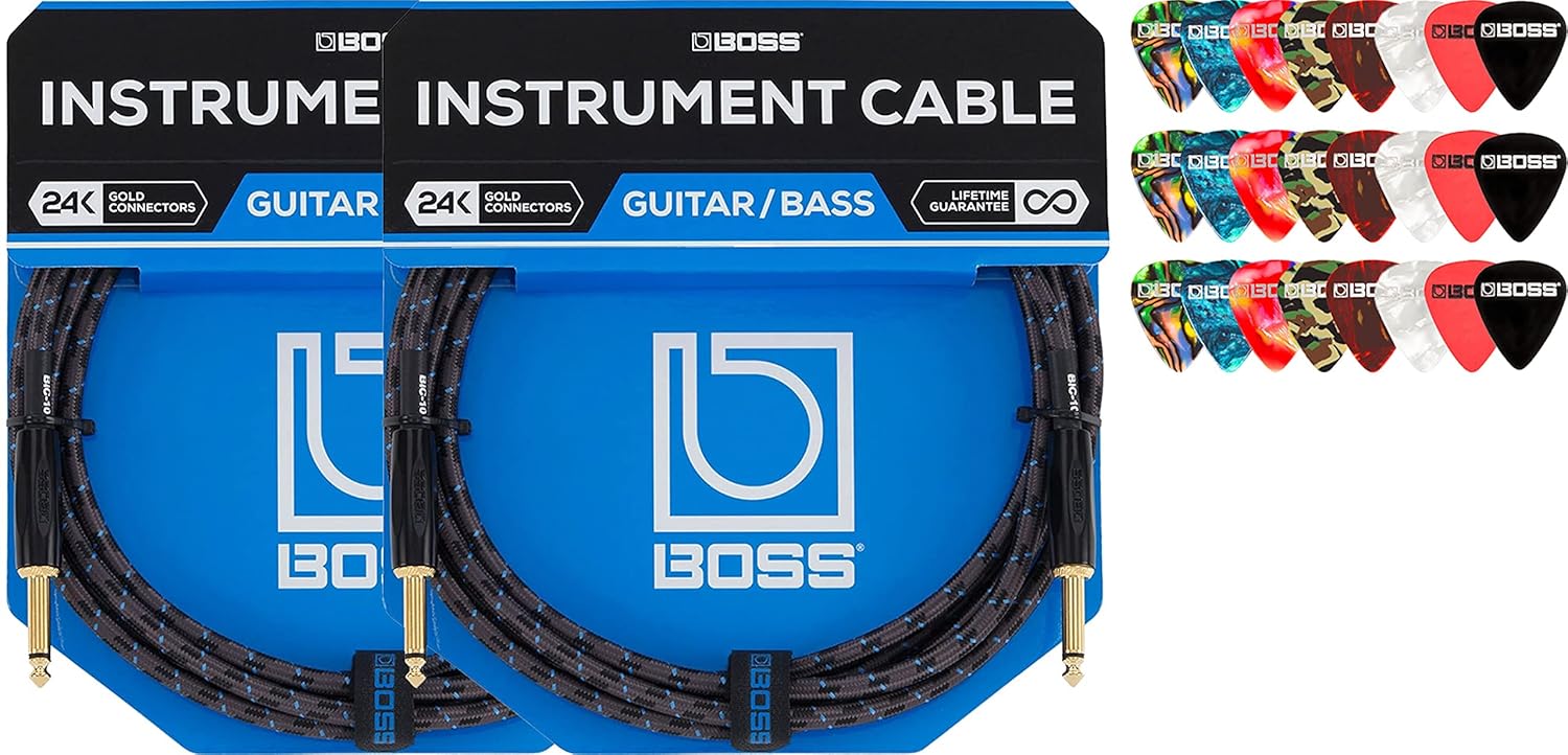 BOSS BIC-10 10-Foot Instrument Cable Bundle with Picks