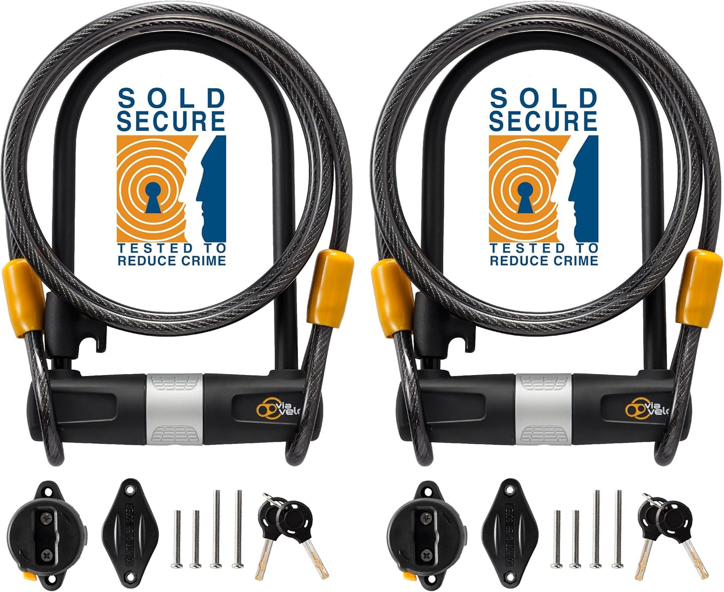 Via Velo 2 Bicycle U-Lock Set with Heavy Duty Security Features