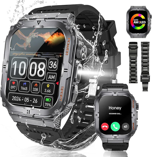 LAKEYLOYI Rugged Military Smartwatch - LED Flashlight